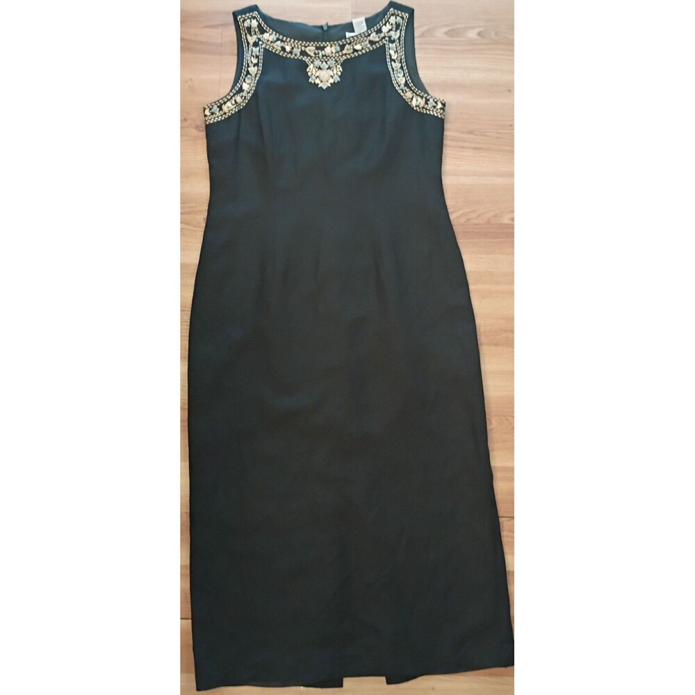 Vintage Jessica Howard Linen Dress Embroidered Beads Shells Natural Turquoise 12